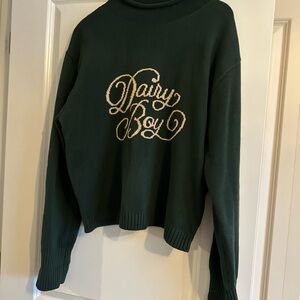 Dark Green Turtleneck Sweater with Embroidered Logo